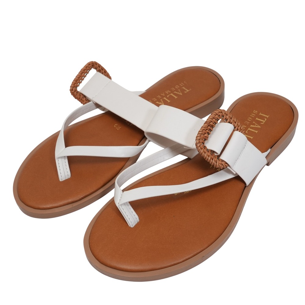 Italian Shoemakers Sandals Women 6.5 White Tan Thong Slide Made in Italy
